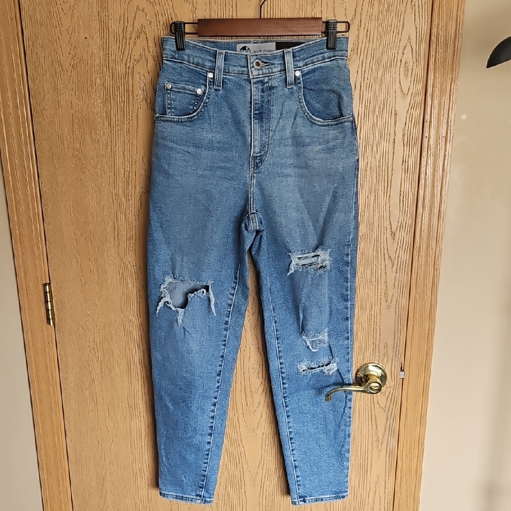 Silver Tabs, Mom Diatressed Blue Jeans